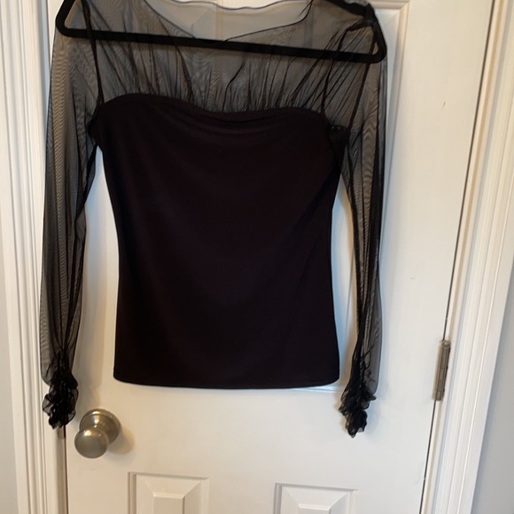 Joseph Ribkoff Unique Black Top w/ Mesh Sleeves - Picture 3 of 7